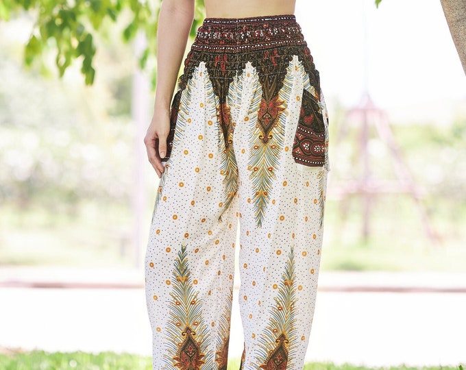 White Peacock Harem Pants: Boho Rayon Lounge Trousers