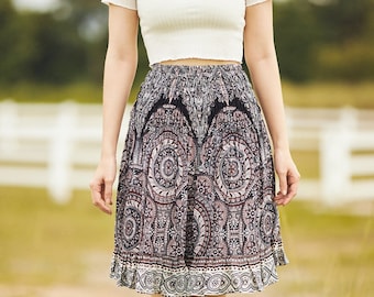 Bohemian Rayon Skater Skirt: Mandala Print High Waisted Mini Skirt