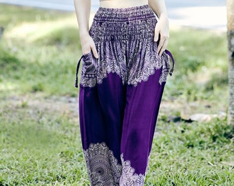 Vêtements hippie violet femme sarouel vêtements de détente confortables pantalons hippie pantalon de yoga ample vêtements de festival d'été bohème cadeau d'anniversaire pour elle
