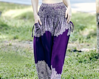 Vêtements hippie violet femme sarouel vêtements de détente confortables pantalons hippie pantalon de yoga ample vêtements de festival d'été bohème cadeau d'anniversaire pour elle