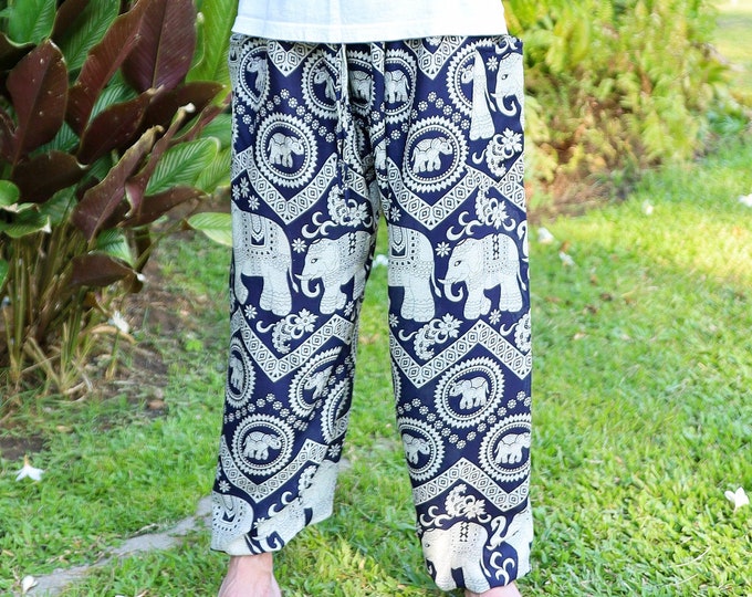 Men's Dark Blue Elephant Harem Pants - Bohemian Mens Clothing for Festivals -  Trousers with Pockets - Men Yoga Pants - Boho pants men Gift