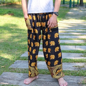 Elephant Pants Men Black Lounge Harem Pants - Comfy Boho Trousers for Yoga Dance Festival Wear - Mens Hippie Pants for Gift or Presents