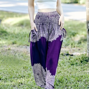 Purple Hippie Clothes Women Harem Pants Comfy Loungewear Hippy Trousers Loose Yoga Pant Summer Festival Clothes Boho Birthday Gift for Her