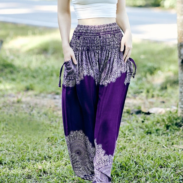 Purple Hippie Clothes Women Harem Pants Comfy Loungewear Hippy Trousers Loose Yoga Pant Summer Festival Clothes Boho Birthday Gift for Her