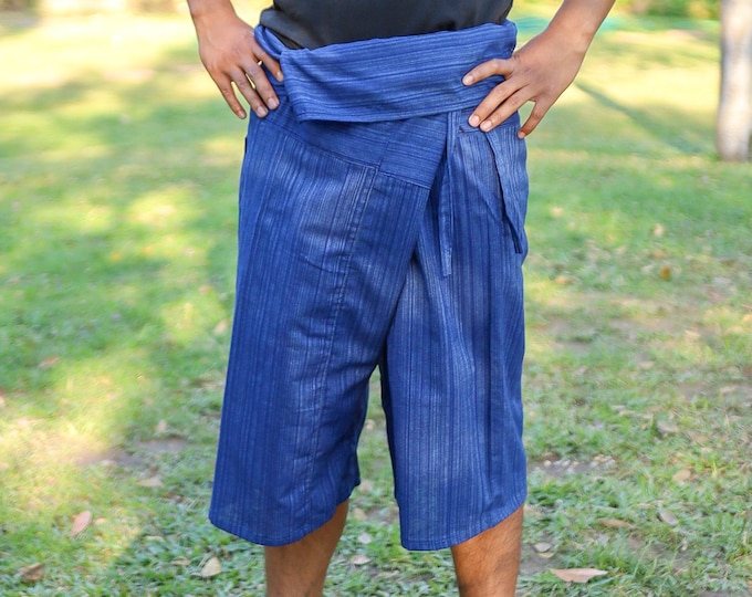 Blue Thai Fisherman Shorts: Cotton Harem Pants, Plus Size