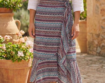 High Waisted Rayon Midi Skirt: Boho Wrap, Hippie Clothing