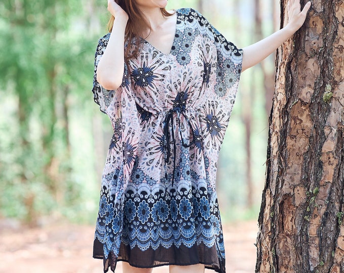 Rayon Boho Top: Kaftan Tunic, Kimono Swim Cover-Up