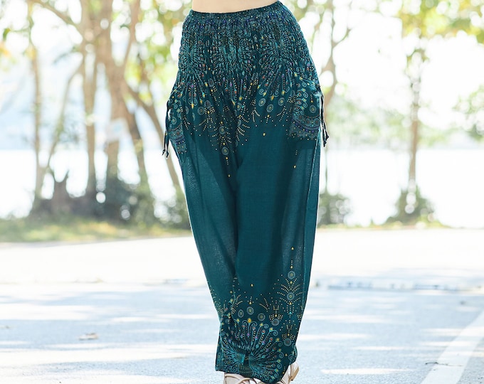 Boho Pants for Women Green Harem Pants Women Flowy Boho Yoga Pants - Hippie Trousers - Bohemian Clothes for Summer