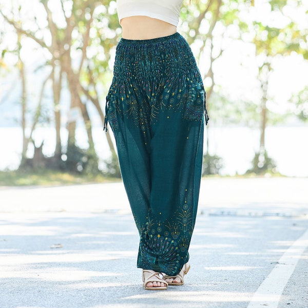 Boho Pants for Women Green Harem Pants Women Flowy Boho Yoga Pants - Hippie Trousers - Bohemian Clothes for Summer