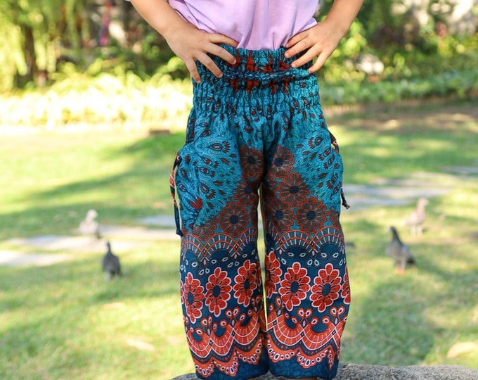 Kids Teal Harem Pants: Boho Rayon Trousers, Summer Baby Clothes