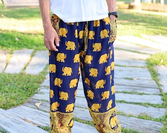 LOUNGE BOHO PANTS Mens Dark Blue Harem Pants - Summer Hippie Trousers for Yoga and Festival Wear - Mens Beach pants