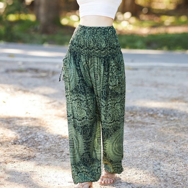 Green Boho Harem Yoga Pants Women Comfy Hippie Pant Loungewear Trousers Loose Festival Summer Clothes Beach Wear - Birthday Gift for Her