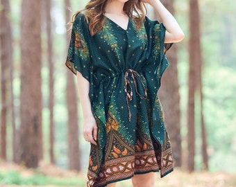 Rayon Boho Top: Kaftan Tunic, Kimono Swim Cover-Up