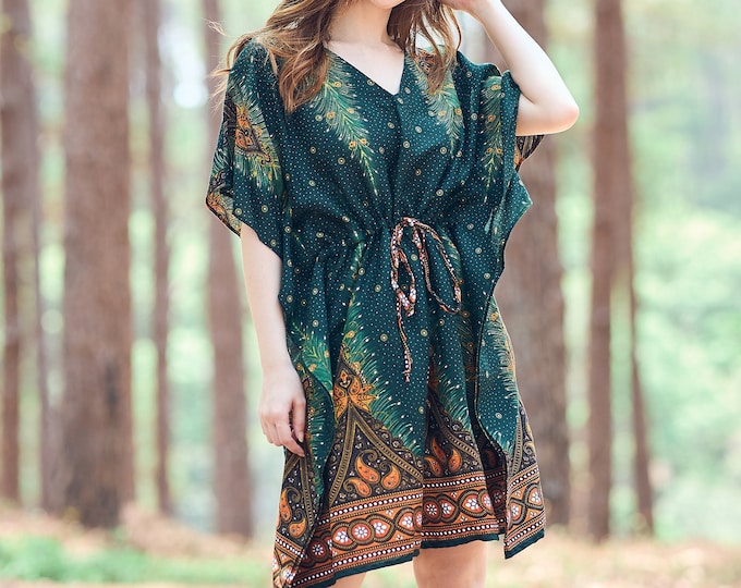Rayon Boho Top: Kaftan Tunic, Kimono Swim Cover-Up