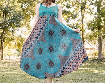 Teal Crochet Top Dress: Boho Rayon Sundress