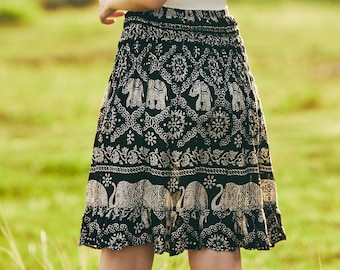 Black Midi Skirt for Women High Waisted Hippie Skirt - Womens Knee Length Skirt - Boho Skirt