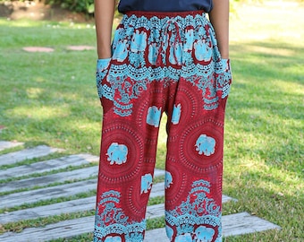 Comfy Mens Harem Pants Hippie Festival Clothing Men - Elephant Print Summer Pants - Dance Trousers For Men - Boho Lounge and Sleepwear