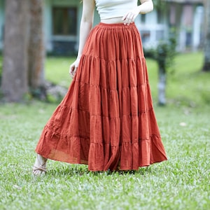 ORANGE MAXI SKIRT - Flowy Long Dress - Soft Comfy Plus Size Long Ruffle Skirt for Women - Cotton Boho Fall Skirts