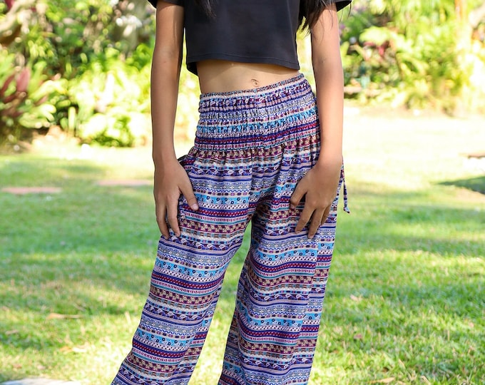 Kids Purple Harem Pants: Lightweight Rayon Genie Trousers