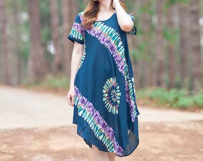 Teal Rayon Boho Dress with Pockets - Festival Hippie Clothing