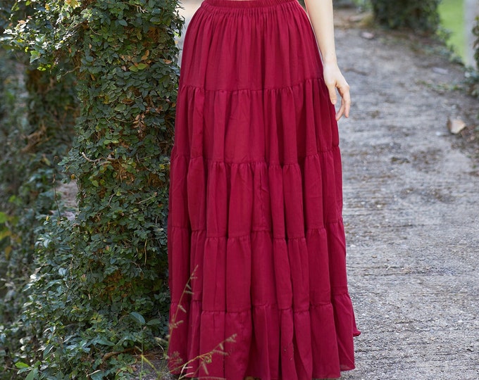 Handmade Cotton Ruffle Maxi Skirt: Bohemian Thai Dress, Elastic Waist