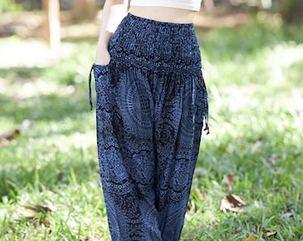 Pantaloni Harem blu scuro da donna comodi pantaloni hippie pantaloni loungewear pantaloni larghi per festival di yoga abiti estivi abbigliamento da spiaggia Boho - regalo per lei