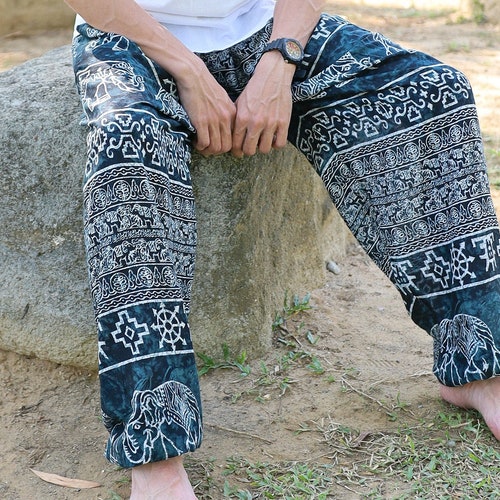 MEN LOUNGE PANTS Flowy Harem Pants Elephant Print Yoga Work - Etsy