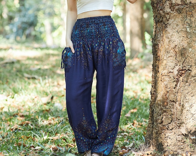 Dark Blue Harem Pants: Women's Rayon Boho Yoga Trousers