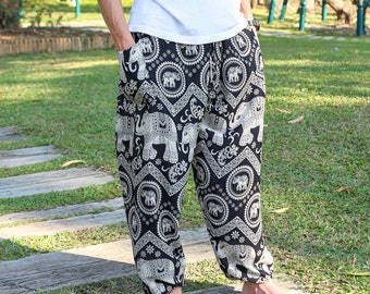 Men's Black Elephant Harem Pants: Flowy Rayon Bohemian Trousers - Mens Clothing Gifts