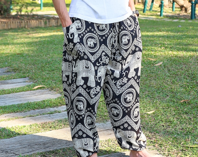 Men's Black Elephant Harem Pants: Flowy Rayon Bohemian Trousers - Mens Clothing Gifts