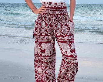 KIDS BOHO CLOTHING Teen Harem Pants - Many Sizes for Kids -Smocked Waist Comfy Pants - Children Elephant Hippie Aladdin Trousers