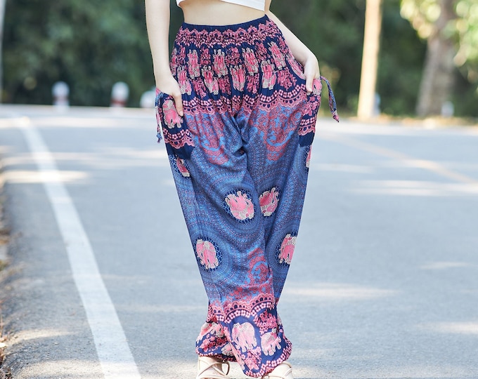 Elephant Print Harem Pants: Handmade Rayon Boho Yoga Lounge Pants