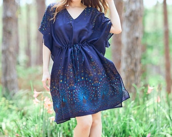 Rayon Boho Kaftan Top: Bohemian Tunic Dress, Swimsuit Cover-Up