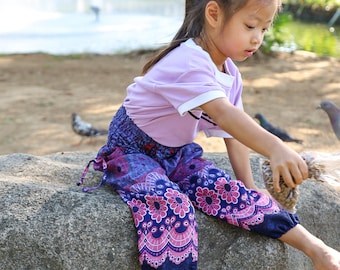 Pantalones harén azul oscuro para niños: pantalones ligeros de verano de rayón