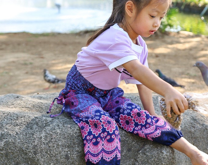 Kids Dark Blue Harem Pants: Lightweight Rayon Summer Trousers