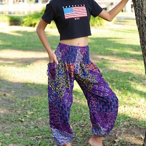 PURPLE GIRLS BOYS Harem Pants - Baby Boy Clothes - Kids Genie Pants - Children Boho Pants - Light Weight Summer Trousers - Girls Clothes