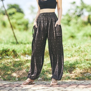 Black Hippie Pants Women Boho Harem Yoga Pants - Flowy Hippy Trousers - Bohemian Fall Clothes - Genie Aladdin Hippy Pants