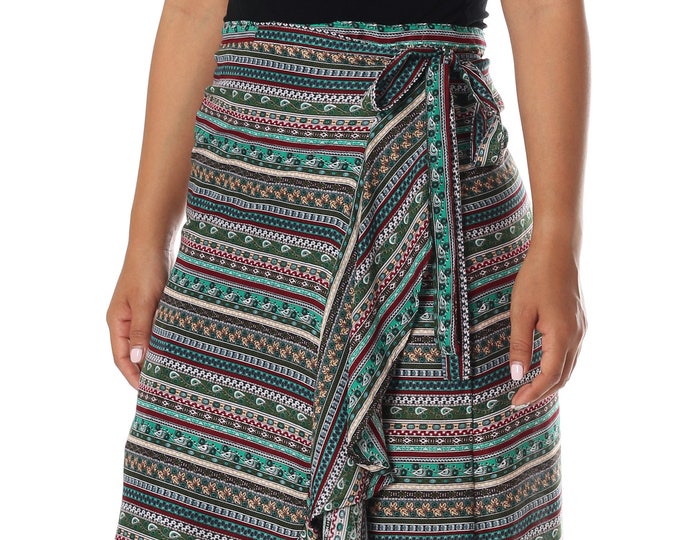 WOMENS BOHO WRAP Skirt - High Waist Bohemian Midi Length Clothing - Gypsy Hippie Summer Dress