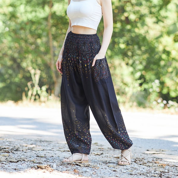Boho Pants for Women Black Harem Pants Women Flowy Boho Yoga Pants - Hippie Trousers - Bohemian Clothes for Summer