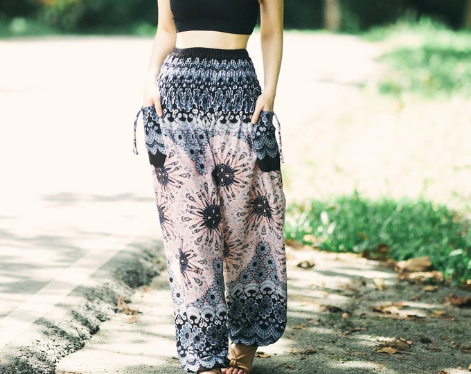 Floral Mandala Harem Pants: Rayon Boho Yoga Trousers