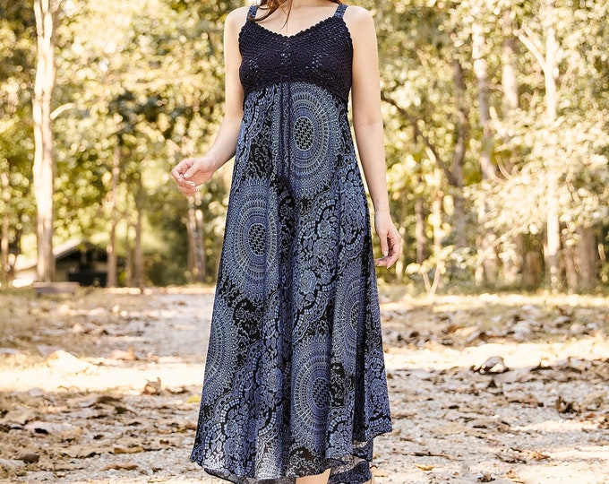 Boho Rayon Sundress: Crochet Top Flowy Summer Dress