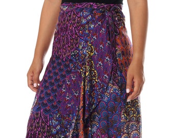 Boho Rayon Midi Wrap Skirt: Bohemian Hippie Summer Clothing