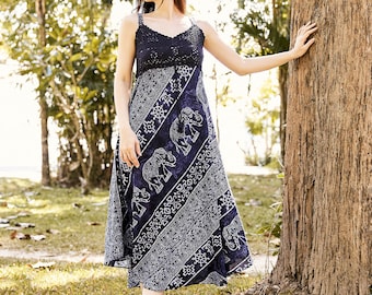 Handmade Dark Blue Crochet Top Dress: Rayon Boho Sundress