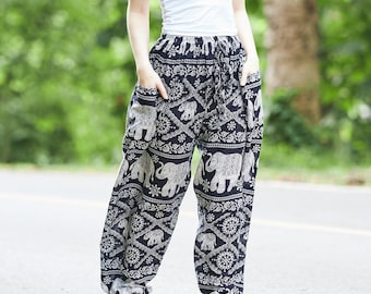 Sarouel éléphant noir - pantalon bohème petite à grande taille - vêtements de festival et de yoga - pantalon bohème - taille hippie avec cordon de serrage