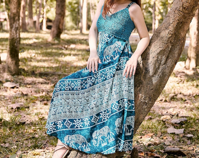 Crochet Top Rayon Sundress: Bohemian Hippie Dress