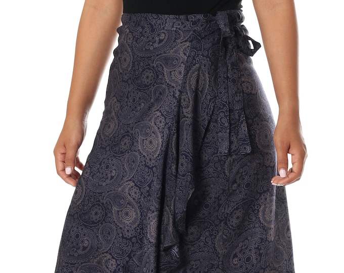 Handmade Boho Rayon Midi Skirt: High Waist Wrap Skirt