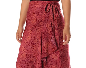 Boho Midi Wrap Skirt: High Waist Rayon Beach Skirt