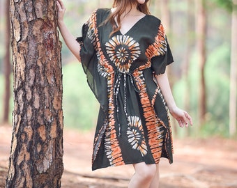 Rayon Boho Top: Kaftan Tunic, Kimono Swim Cover-Up