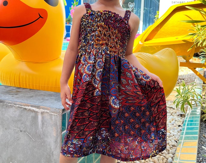 Handmade Red Boho Sundress: Girls Rayon Summer Dress
