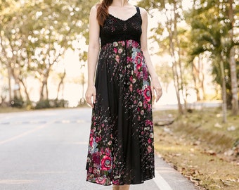 Black Crochet Top Boho Dress: Rayon Summer Sundress